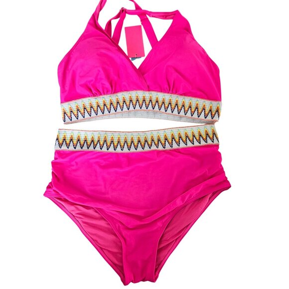 Yonique Womens Plus Size 16W Two-Piece Bikini High-Waisted Swimsuit Zigzag Sexy - Picture 5 of 11